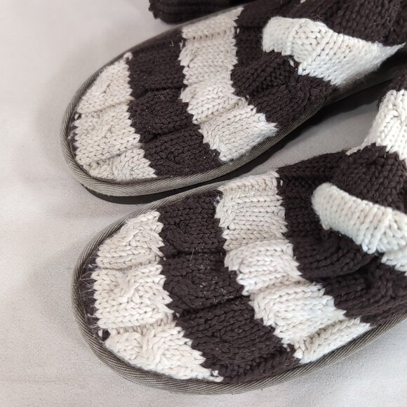UGG Australia Striped Knit Sock Boots Brown Cream White Women US 7 Leather 5822 - Picture 12 of 15